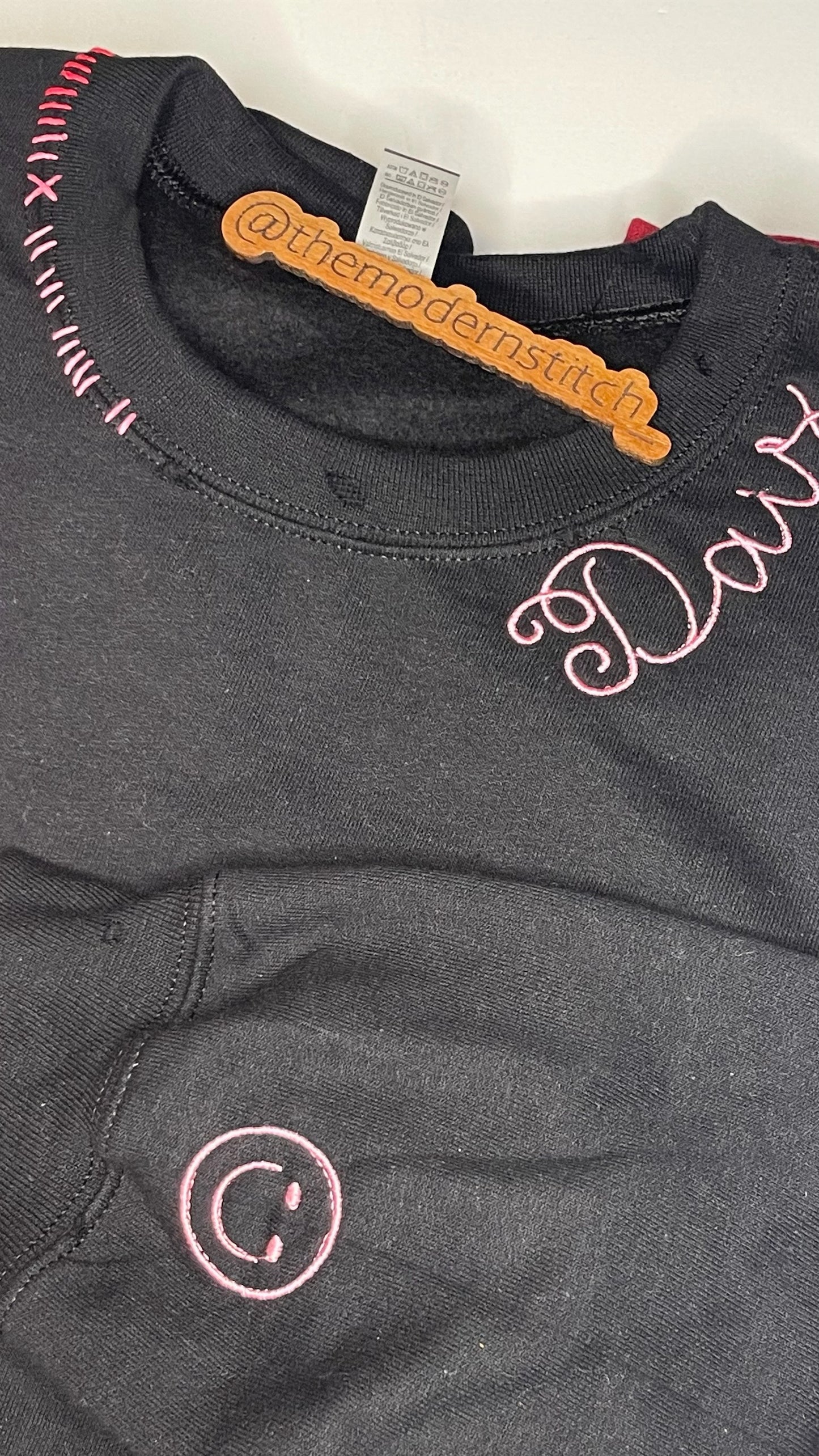 Distressed Custom Embroidered Collar and Smiley Face on Sleeve SweatShirt